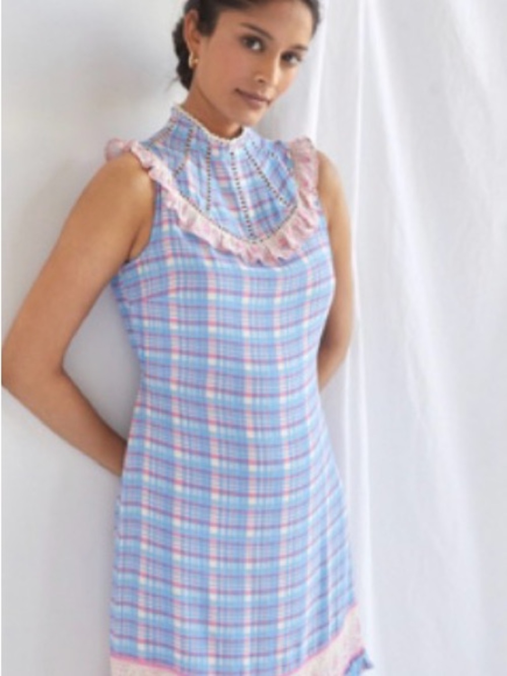 Plenty by Tracy Reese Blue and Pink Plaid Sleeveless Dress